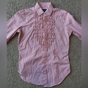 Ralph Lauren Red and White Striped Button Down Shirt